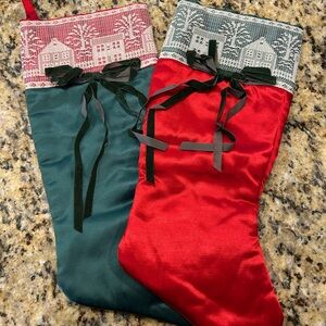 Festive Red and Green Satin Holiday Stockings